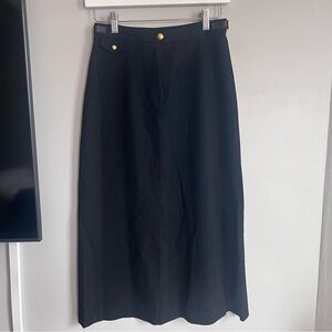 Vintage Lauren Ralph Lauren Black Wool Midi Skirt Gold Details 2P